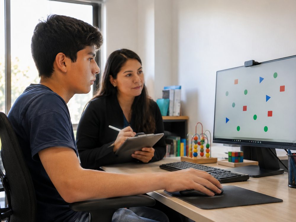 Adolescente en una prueba computarizada de atención