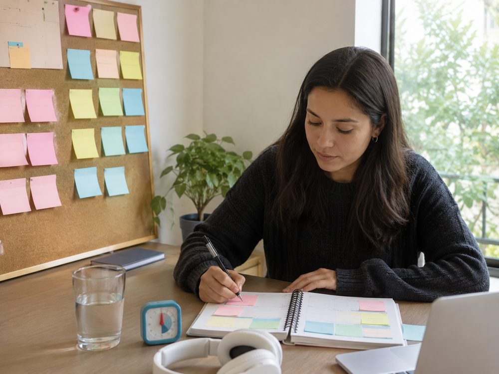 Adulta aplicando estrategias de organización y manejo del tiempo